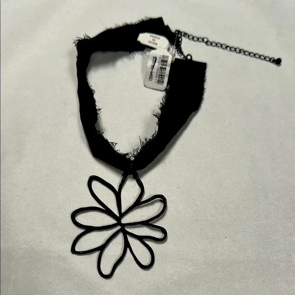 Free People Annabelle Choker Black Ribbon Flower NWT